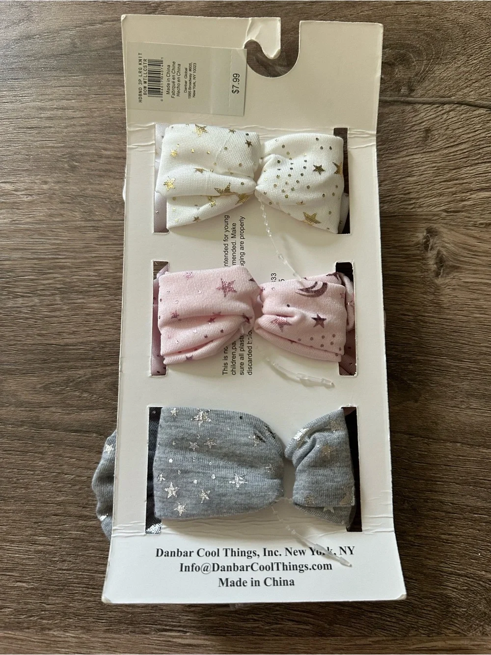 Danbar Cool Things Kids Star Print Bow Headband Trio - White, Pink & Gray